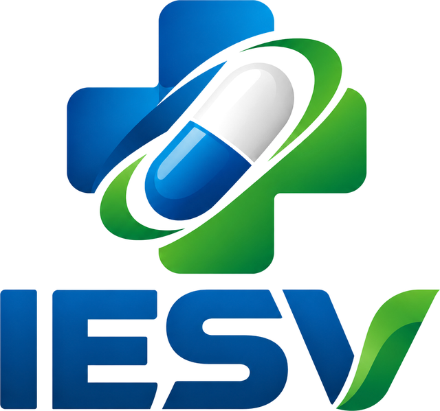 IESV, logotipo con cruz médica y cápsula